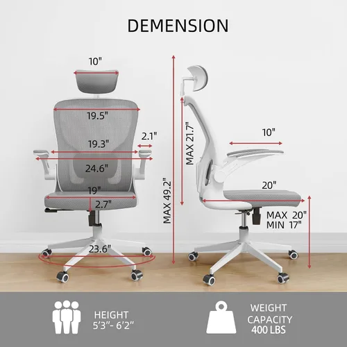 Miniatura 2 de Silla de Oficina Ergonómica para Escritorio, Silla de Oficina de Malla de 350 LBS con Soporte Lumbar, Cómoda Silla de Escritorio con Ruedas, Silla