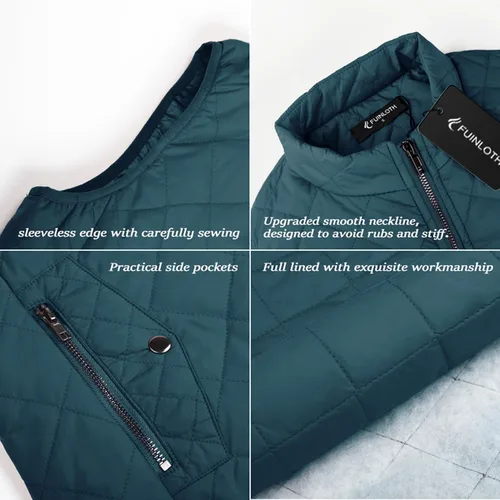 Miniatura 4 de Fuinloth - Chaleco acolchado para mujer, diseño de cuello alto, ligero, con cierre