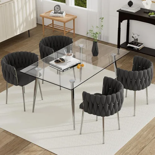 Miniatura 59 de Juego de mesa de comedor de cristal plateado para 2, juego de mesa cuadrada de lujo moderno de 36 pulgadas, juego de mesa de cocina minimalista de 3