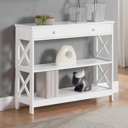 Miniatura 2 de Convenience Concepts - Mesa auxiliar con 1 cajón, color blanco, colección Oxford