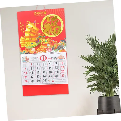Miniatura 4 de STOBOK Calendario de pared chino 2024 Calendario de Año Nuevo Año Lunar del Dragón Calendario colgante Calendario mensual Lágrima Calendario diario