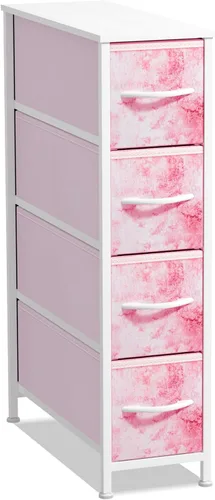 Miniatura 22 de Sorbus Cómoda Estrecha para Niños con 4 Cajones - Cajonera de Almacenamiento Vertical Delgada con Marco de Acero, Superficie de Madera y Tinte pastel