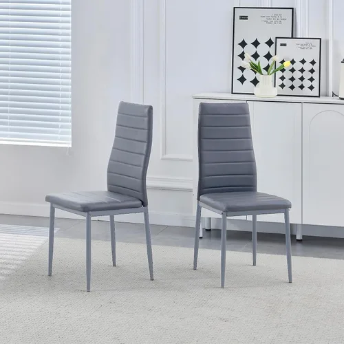 Miniatura 2 de Juego de sillas de comedor para cocina, sillas modernas de metal con asiento acolchado de piel sintética, respaldo alto y sillas de patas cromadas