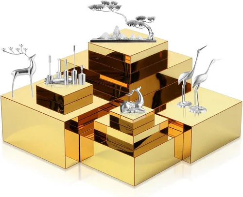 Miniatura 8 de Geelin Paquete de 8 elevadores acrílicos para buffet - Cajas cúbicas decorativas de 3 a 10 pulgadas, soportes de exhibición con fondos huecos