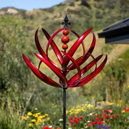 Miniatura 10 de Molinillos de viento para exteriores, tulipán metálico con estaca para patio y jardín, ideas de decoración al aire libre para amantes del jardín