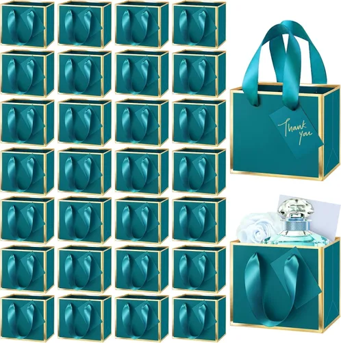 Miniatura 30 de Yeaqee 50 mini bolsas de regalo de papel de aluminio metálico con asas de 4 x 4.75 x 2.25 pulgadas, bolsa pequeña de agradecimiento de San Valentín