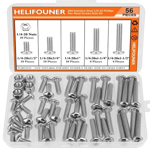 Miniatura 31 de HELIFOUNER 65 piezas de 5 tamaños de acero inoxidable 304 1/4-20 x 3/8 pulgadas 1/2 pulgadas 5/8 pulgadas 3/4 pulgadas 1 pulgada UNC cabeza de botón