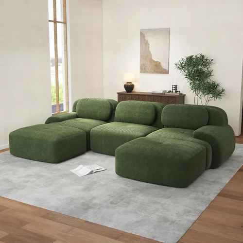Miniatura 92 de Sofás modulares modulares sin hueso de 82 pulgadas para sala de estar, juego de sofá comprimido de 2 plazas, no requiere montaje, tela de pana, Verde