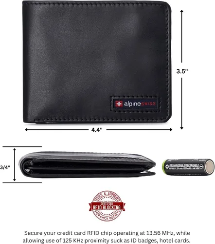 Miniatura 10 de Alpine Swiss RFID - Cartera de piel con 2 compartimentos para documentos de identidad, con ventana dividida, sección para billetes, en caja de regalo