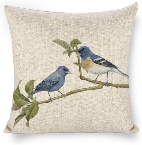 Fundas de almohada decorativas de lino con diseño de pájaro en acuarela de 18 x 18 pulgadas para sofá, dormitorio, sala de estar y automóvil