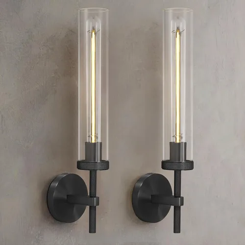 Miniatura 11 de Apliques de Pared de Latón Luces para Interiores, Aplique Lineal Moleteado de 14", Apliques de Pared Dorados para Baño, Apliques de Tocador de Tubo