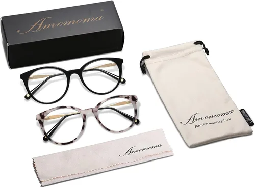 Miniatura 6 de AMOMOMA Anteojos de lectura redondos retro para mujer, lindos y elegantes con bloqueo de luz azul, AM6055, transparente/dorado y gris tortuga/dorado