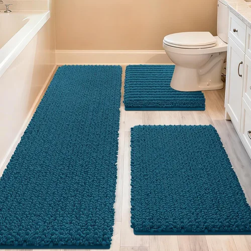 Miniatura 70 de ACCUMTEK - Juego de 2 alfombras de baño de lujo en color beige de 32"x20"+24"x17", alfombras de baño ultra suaves y gruesas absorbentes, alfombra