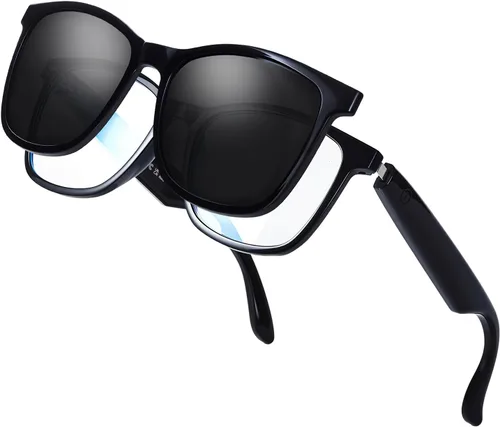 Quaoar Lentes de audio Bluetooth inteligentes con doble altavoz, micrófono de oído abierto, disparo remoto, asistente de voz para mujeres/hombres