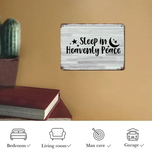 Miniatura 7 de LUIJORGY Letrero de metal rústico con letras familiares para decoración de pared, para dormir en la paz celestial, grano de madera, vida positiva