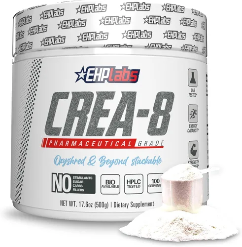 EHP Labs CREA-8 - Polvo de monohidrato de creatina micronizada, polvo de creatina sin sabor para crecimiento muscular, mayor fuerza, mayor