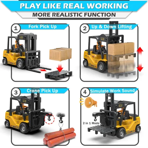 Miniatura 3 de Carretilla elevadora a control remoto, 2 en 1, horquilla y gancho de elevación transformable, juguete de carretilla elevadora para niños, carretilla