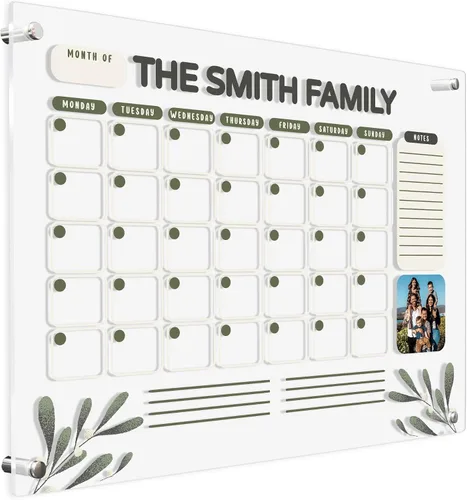 Calendario de pared acrílico personalizado de 16 x 12 pulgadas, calendario acrílico personalizado para pared, calendario mensual personalizado de