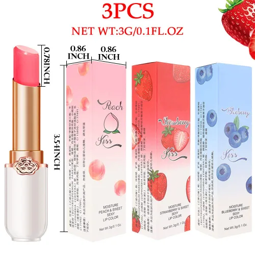 Miniatura 6 de evpct 3 Piezas Lápices Labiales Mágicos que Cambian de Color de Larga Duración Impermeables 24 Horas Original para Mujeres, Melocotón Fresa Arándano