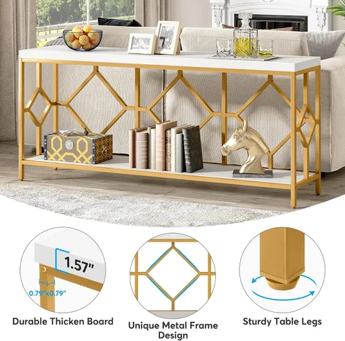 Miniatura 10 de Tribesigns Mesa de sofá extra larga de 71 pulgadas, mesas de consola de sofá largas estrechas detrás de la mesa del sofá con estante