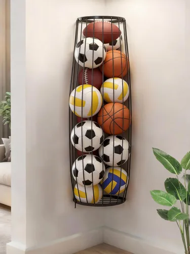 Estante de almacenamiento para pelotas de garaje, soporte de esquina montado en la pared con cordones elásticos, organizador deportivo de gran