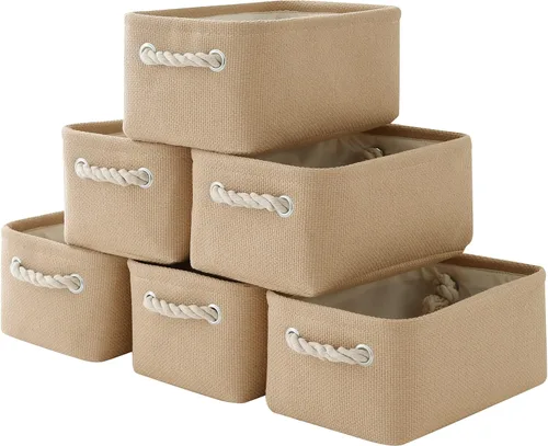 Miniatura 27 de Cesta de organización y almacenamiento para estantes - Paquete pequeño de 6 cestas de almacenamiento de tela plegables para organizar con asa