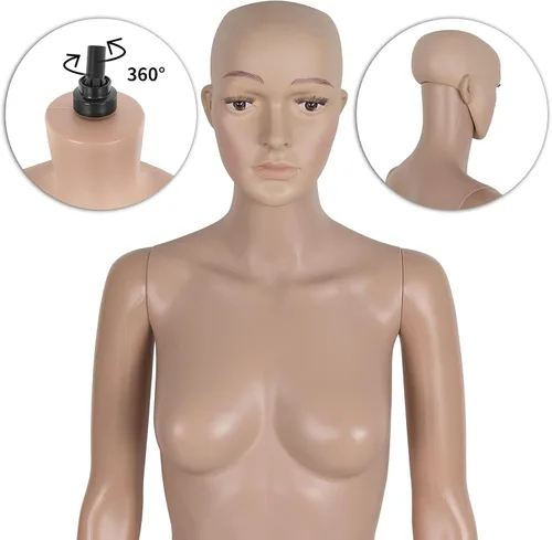 Miniatura 3 de Maniquí femenino de cuerpo completo con forma de vestido, soporte de 69 pulgadas ajustable, maniquí desmontable de plástico, cabeza de exhibición