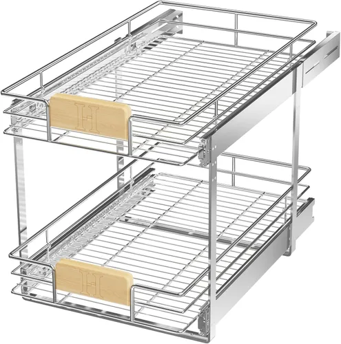 Miniatura 18 de LOVMOR Organizador de gabinete extraíble con mango de madera, 16½ pulgadas de ancho x 21½ pulgadas, organizador deslizante para cocina, despensa 1