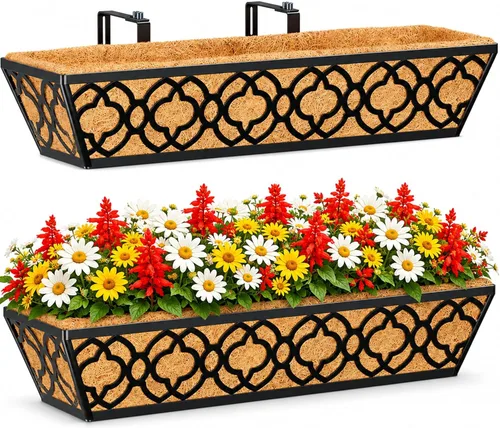 Miniatura 10 de HFHOME Paquete de 2 macetas de barandilla de 24 pulgadas, macetas de ventana resistentes, macetas ajustables para balcón para colgar barandillas