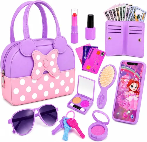 Miniatura 8 de Bolso de juego de simulación para niñas pequeñas, bolso para niños pequeños con juguetes de maquillaje de simulación para niños pequeños, juguetes