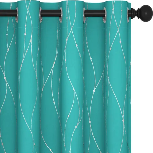 Deconovo Cortinas blackout para ventana grande, 108 pulgadas de largo, con reducción de ruido, patrón de líneas onduladas y puntos (52 x 108