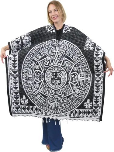 Miniatura 8 de Poncho mexicano azteca para hombres y mujeres Manta reversible Cobija para fiestas, exteriores, senderismo y campamento