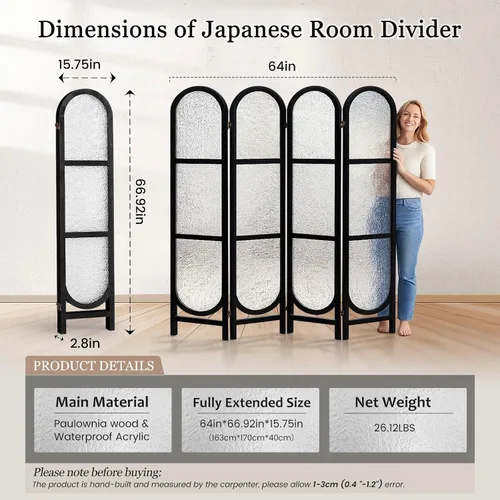 Miniatura 5 de Divisor de ambientes arqueado, 4 paneles, pantalla de privacidad acrílica de 6 pies, pantallas divisoras de habitación plegables independientes