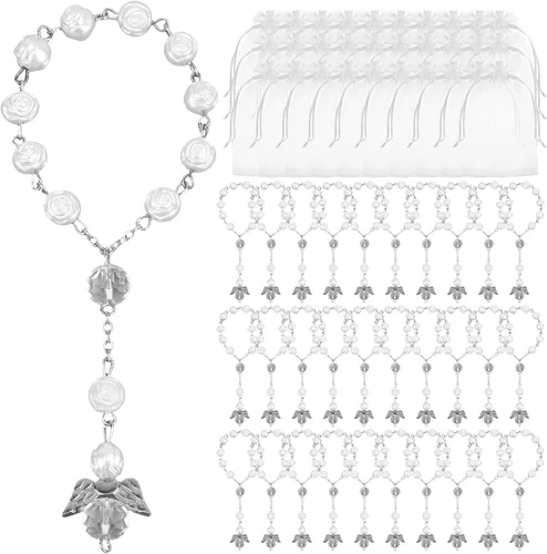 Miniatura 9 de 30 piezas de mini rosario de bautismo a granel y 30 bolsas de organza para bautizo, bodas, decoración de baby shower, regalos cristianos, regalos