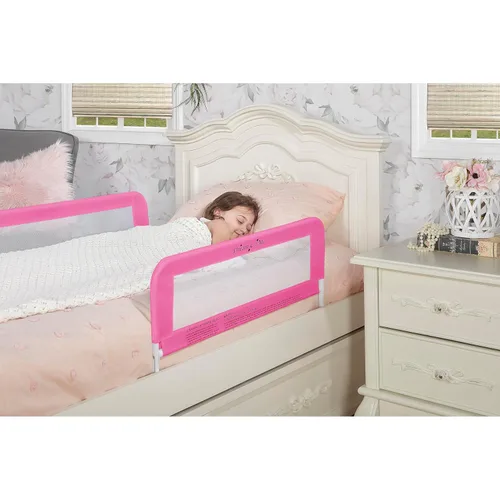 Miniatura 7 de Dream On Me Paquete doble ajustable del carril de cama de la seguridad ligera de la malla con la tela de malla respirable en rosa