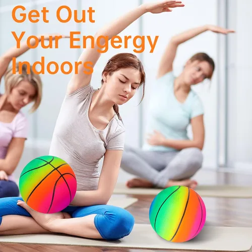 Miniatura 6 de Visen 4 bolas de arco iris para niños y adultos con 1 bomba de mano, bolas de goma coloridas de 8.5 pulgadas, pelotas inflables de varios