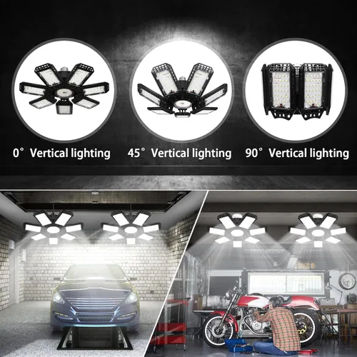 Miniatura 3 de AUDLES Paquete de 4 luces LED de garaje, 240 W, 24000 lm, 6500 K, luces LED de techo, con 7+1 paneles deformables, base con rosca E26/E27