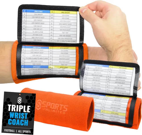 Miniatura 81 de Sports Unlimited Banda Instructora Triple para Adultos, Muñequeras de Fútbol para Jugadas, Muñequeras de Béisbol, Bandas de Brazo QB Negro