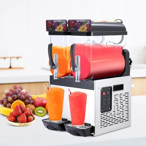 Miniatura 6 de Máquina comercial de granizado Máquina de bebidas congeladas, doble tanque 12l 700w acero inoxidable, Margarita Wine Slush Smoothies Maker para Negro