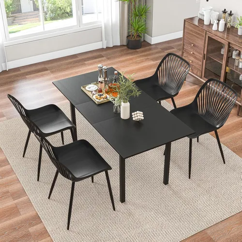 Miniatura 4 de Giantex Juego de 4 sillas de comedor negras, sillas de cocina modernas con patas de metal, respaldo recortado, asiento curvo, sillas decorativas sin