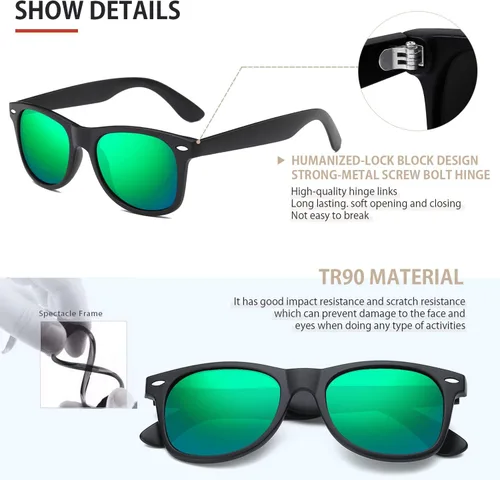Miniatura 52 de FEIDUSUN Lentes de sol polarizados para hombre y mujer, lentes de sol retro negros para conducir, pescar, protección UV