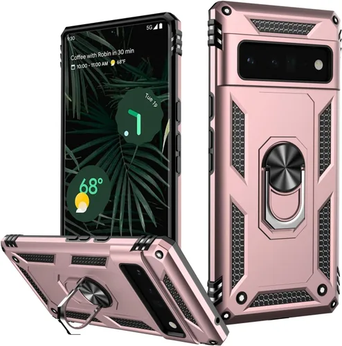 Miniatura 34 de LUMARKE Funda para Google Pixel 5 con protector de pantalla, pasa 16 pies, probada en caídas, grado militar, con soporte de anillo magnético, Rojo