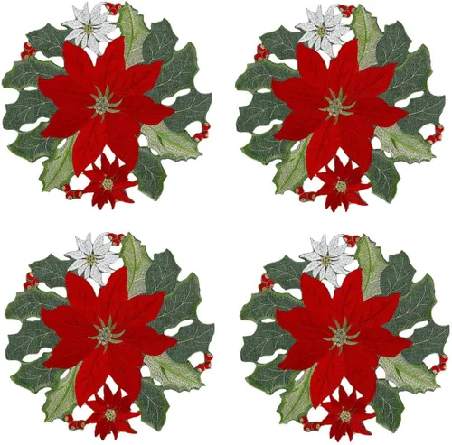 Miniatura 6 de GRANDDECO Camino de mesa navideño para fiestas campestres, bufandas para cómoda bordadas con flores de Pascua navideñas, Navidad, hogar, cocina