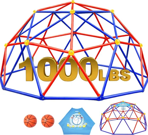 Zupapa Domo de Escalada de 10 Pies, Gimnasio de Jungla al Aire Libre para Niños con Agarre de Escalada - Escalador de Domo Geométrico Soporta 1000