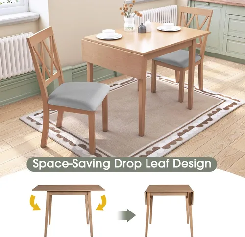 Miniatura 2 de Merax Farmhouse - Juego de comedor multifuncional de madera de 3 piezas, mesa extensible de 45.6 pulgadas con hoja caída, 2 sillas tapizadas