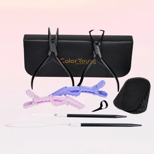 Miniatura 6 de Herramientas de extensión de cabello, kit de extensiones de cabello microenlaces multifuncionales para extensiones de cabello micro cuentas, kit