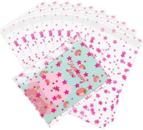 Miniatura 50 de 100 bolsas de regalo de celofán con estampado de estrellas, de 6 x 10 pulgadas, bolsas de regalo de celofán, bolsas de regalo de fiesta, bolsas