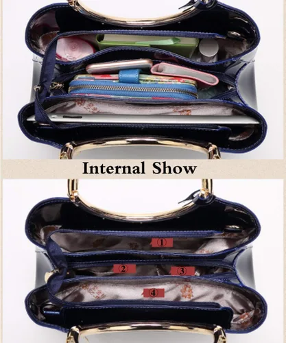 Miniatura 7 de Rullar Bolso elegante de las mujeres y bolso de la manija superior del bolso de la manija de la bolsa de cuero de patente de la totalizador