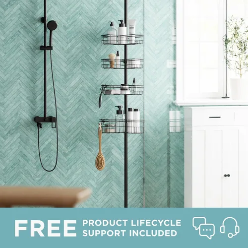 Miniatura 2 de Zenna Home Organizador de esquina con barra de tensión, organizador de ducha ajustable con 4 cestas en forma de L y ganchos, organizador de barra