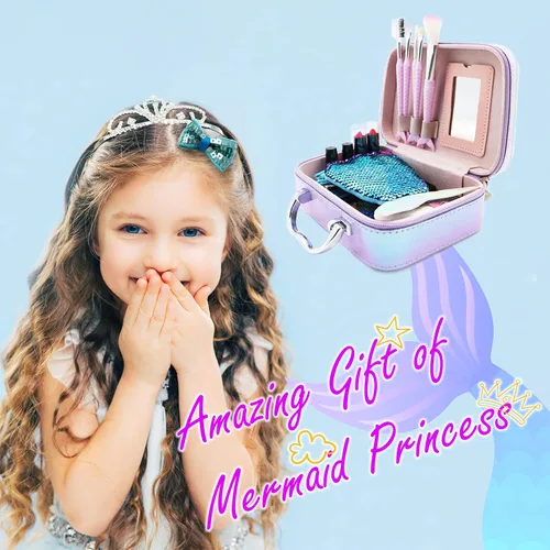 Miniatura 7 de Juego de maquillaje para niñas – Kit de maquillaje de sirena lavable no tóxico, juguetes de sirenita para niñas de 5-7, 8-12, juego de tocador